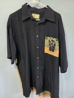 First Down Southern Rim Samurai Camp Shirt Mens Large Y2K Asian Graphic Design